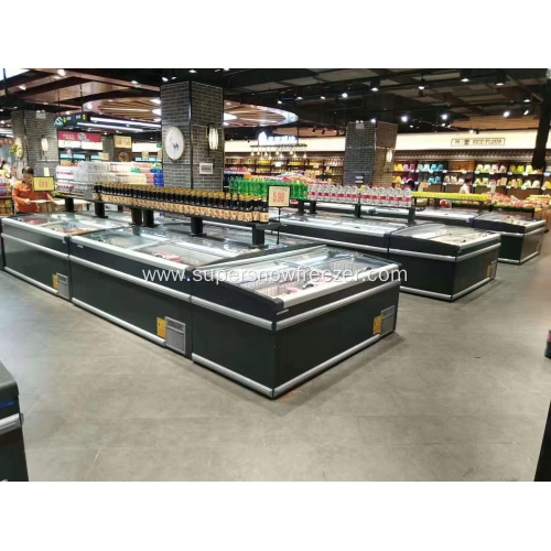 Supermarket glass top deep freezer display for meat